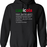 Capicola Gabagool Flag Description Hoodie - Retro Graphic Pullover Hoodie for Men & Women - Black