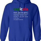 Capicola Gabagool Flag Description Hoodie - Retro Graphic Pullover Hoodie for Men & Women - Blue
