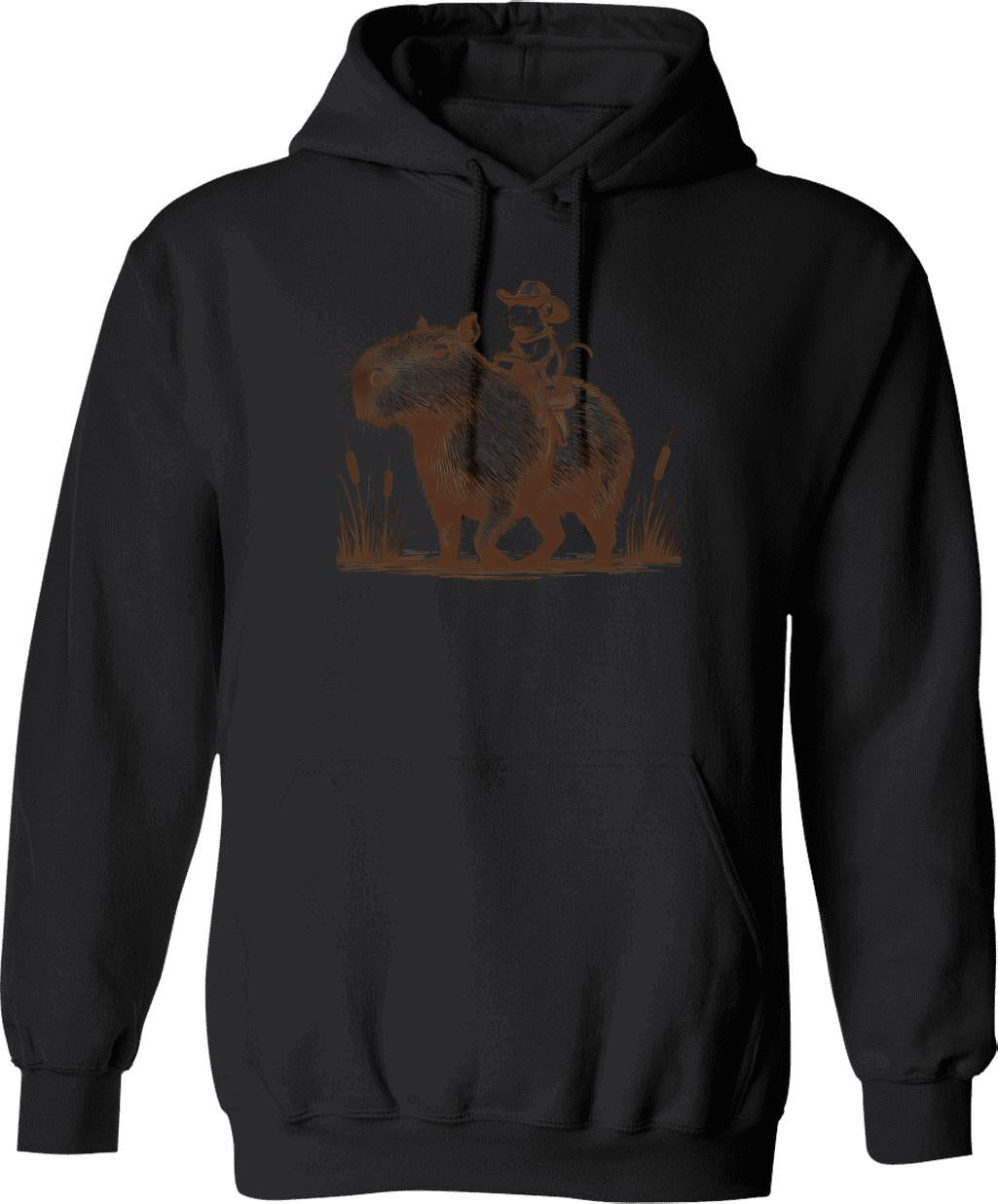 Capybara Rodent Funny Capybara Cute Mouse Cowboy Rat Vintage Western Hoodie - Black