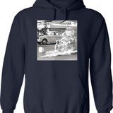 Car Art Hoodie - Retro Graphic Pullover Hoodie for Men & Women - Navy
