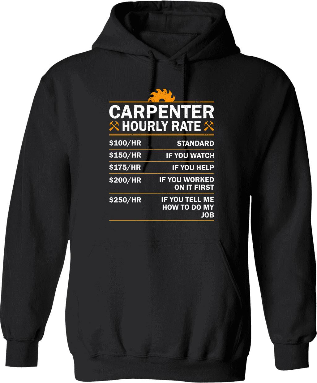 Carpenter Hourly Rate Funny Vintage Mens Womens Hoodie - Black