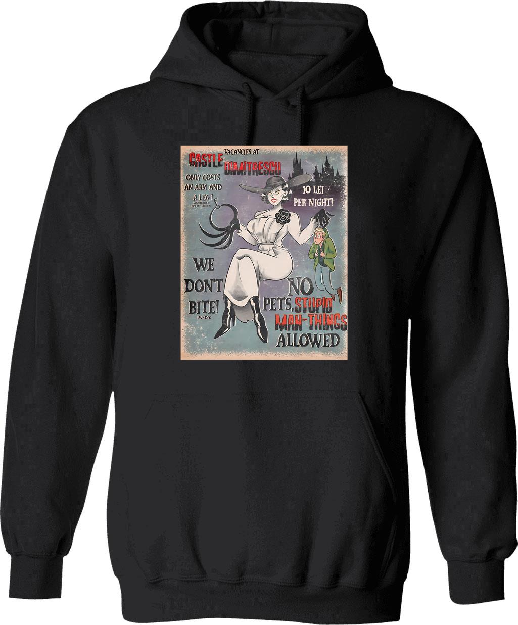 Castle Dimitrescu Vacancies Hoodie - Retro Graphic Pullover Hoodie for Men & Women - Black