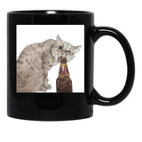 Cat Opening Beer Bottle Meme Black Coffee Mug, Gift Coffee Mug - Black