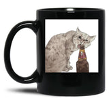 Cat Opening Beer Bottle Meme Black Coffee Mug, Gift Coffee Mug