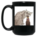 Cat Opening Beer Bottle Meme Black Coffee Mug, Gift Coffee Mug - Black