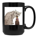 Cat Opening Beer Bottle Meme Black Coffee Mug, Gift Coffee Mug