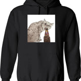 Cat Opening Beer Bottle Meme Graphic Pullover Hoodie - Black