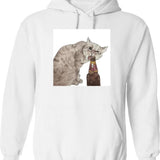 Cat Opening Beer Bottle Meme Graphic Pullover Hoodie - White