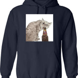 Cat Opening Beer Bottle Meme Graphic Pullover Hoodie - Navy