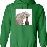Cat Opening Beer Bottle Meme Graphic Pullover Hoodie - Green