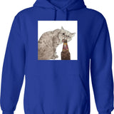 Cat Opening Beer Bottle Meme Graphic Pullover Hoodie - Blue
