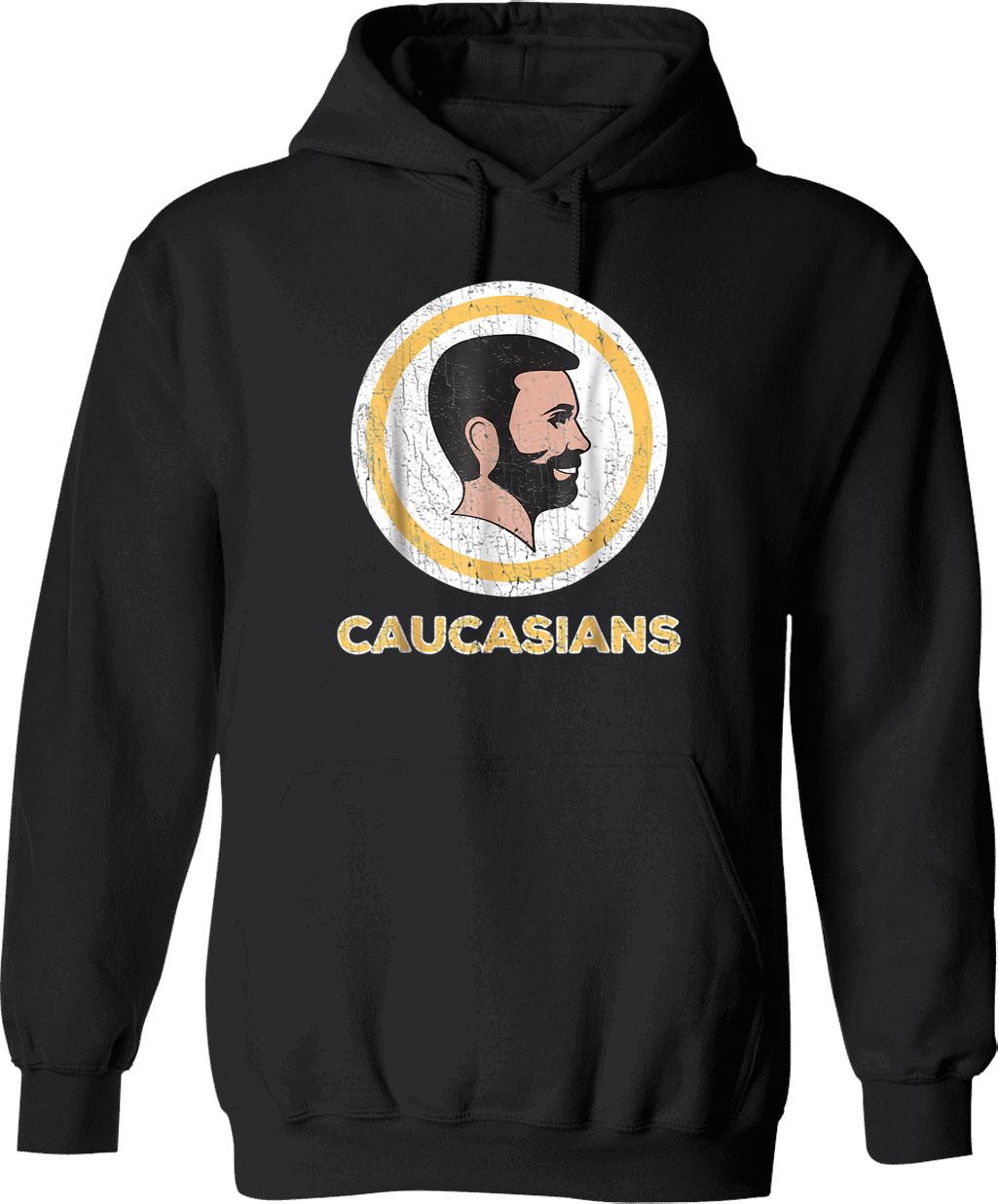 Caucasian Caucasians Pride Vintage Funny Hoodie - Retro Graphic Cosy Pullover - Black