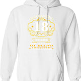 Celebrating 18 Years Hoodie - Retro Graphic Pullover Hoodie for Men & Women - White