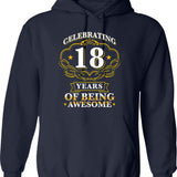 Celebrating 18 Years Hoodie - Retro Graphic Pullover Hoodie for Men & Women - Navy