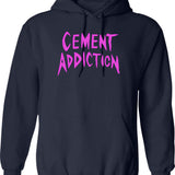 Cement Addiction Hoodie - Retro Graphic Pullover Hoodie for Men & Women - Navy
