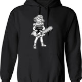 Chainsaw Girl On Black Hoodie - Retro Graphic Pullover Hoodie for Men & Women - Black