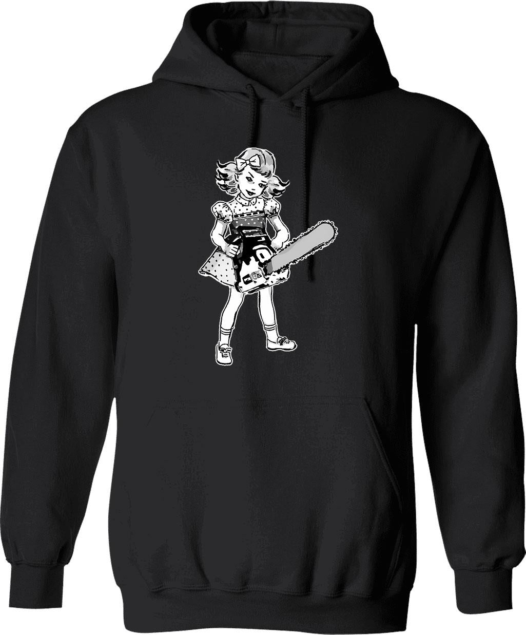 Chainsaw Girl On Black Hoodie - Retro Graphic Pullover Hoodie for Men & Women - Black