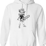 Chainsaw Girl On Black Hoodie - Retro Graphic Pullover Hoodie for Men & Women - White