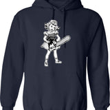 Chainsaw Girl On Black Hoodie - Retro Graphic Pullover Hoodie for Men & Women - Navy