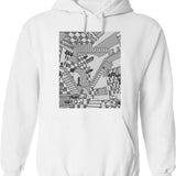 Check Dimension Hoodie - Retro Graphic Pullover Hoodie for Men & Women - White