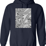 Check Dimension Hoodie - Retro Graphic Pullover Hoodie for Men & Women - Navy