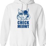 Check Meowt Hoodie - Retro Graphic Pullover Hoodie for Men & Women - White