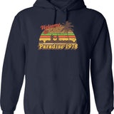 Cheesburger In Paradise 1978 Hoodie - Retro Graphic Pullover Hoodie for Men & Women - Navy