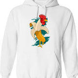 Chicken Banana Farming Chickens Hoodie - Retro Graphic Pullover Hoodie for Men & Women - White