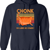 Chonk Oh Lawd He Comin' Hoodie - Retro Graphic Pullover Hoodie for Men & Women - Navy