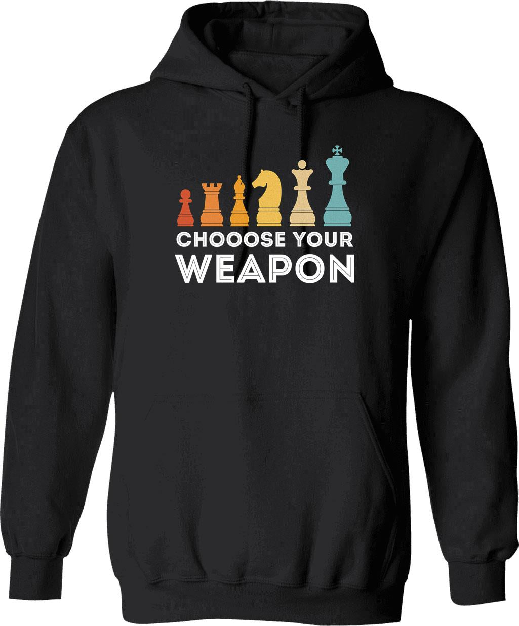 Choose Your Weapon Chess Hoodie - Retro Graphic Pullover Hoodie for Men & Women - Black