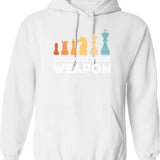 Choose Your Weapon Chess Hoodie - Retro Graphic Pullover Hoodie for Men & Women - White