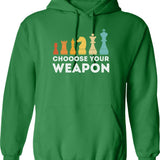 Choose Your Weapon Chess Hoodie - Retro Graphic Pullover Hoodie for Men & Women - Green