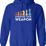 Choose Your Weapon Chess Hoodie - Retro Graphic Pullover Hoodie for Men & Women - Blue