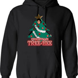 Christmas Tree-hee Hoodie - Retro Graphic Pullover Hoodie for Men & Women - Black