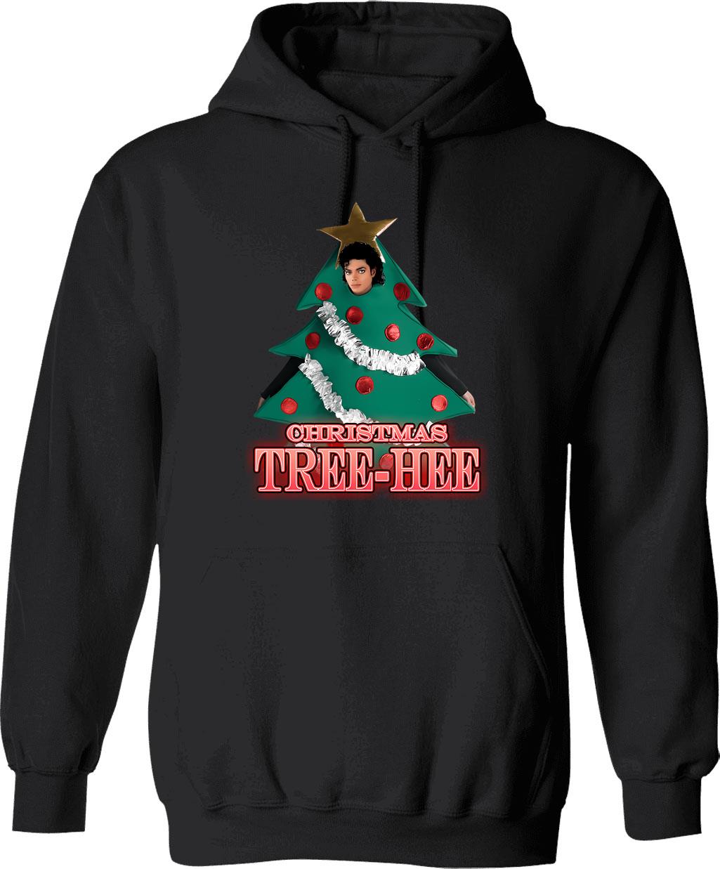 Christmas Tree-hee Hoodie - Retro Graphic Pullover Hoodie for Men & Women - Black