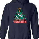 Christmas Tree-hee Hoodie - Retro Graphic Pullover Hoodie for Men & Women - Navy