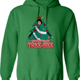 Christmas Tree-hee Hoodie - Retro Graphic Pullover Hoodie for Men & Women - Green