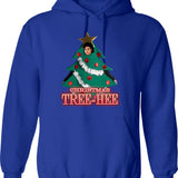 Christmas Tree-hee Hoodie - Retro Graphic Pullover Hoodie for Men & Women - Blue