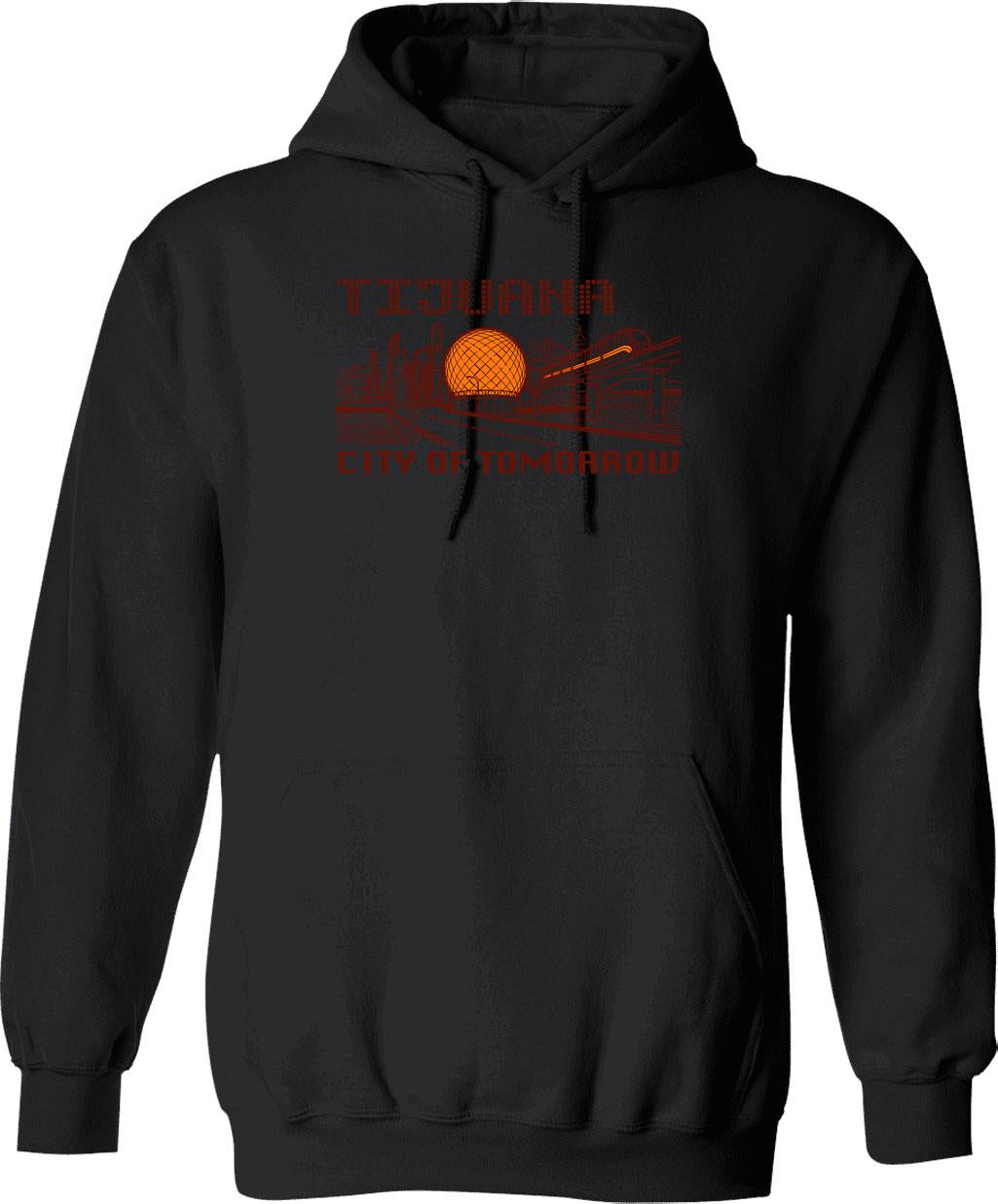 City Of Tomorrow Hoodie - Retro Graphic Pullover Hoodie for Men & Women - Black