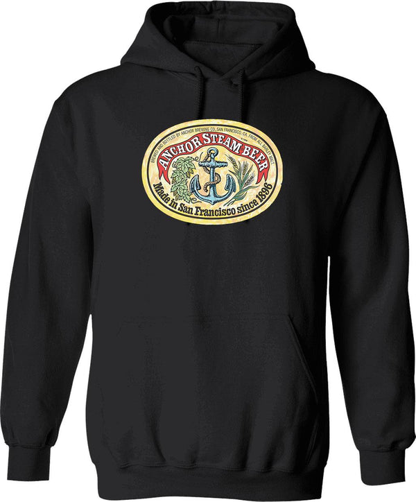 Classic Vintage Anchor Premium Steam Beer Graphic Pullover Hoodie - Black