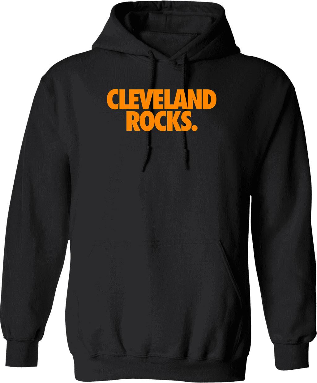 Cleveland Rocks. - Orange Hoodie - Retro Graphic Pullover Hoodie for Men & Women - Black