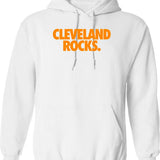 Cleveland Rocks. - Orange Hoodie - Retro Graphic Pullover Hoodie for Men & Women - White