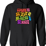 Clowns And Jokers Word Art Hoodie - Retro Graphic Pullover Hoodie for Men & Women - Black
