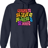 Clowns And Jokers Word Art Hoodie - Retro Graphic Pullover Hoodie for Men & Women - Navy