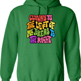 Clowns And Jokers Word Art Hoodie - Retro Graphic Pullover Hoodie for Men & Women - Green