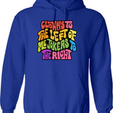 Clowns And Jokers Word Art Hoodie - Retro Graphic Pullover Hoodie for Men & Women - Blue