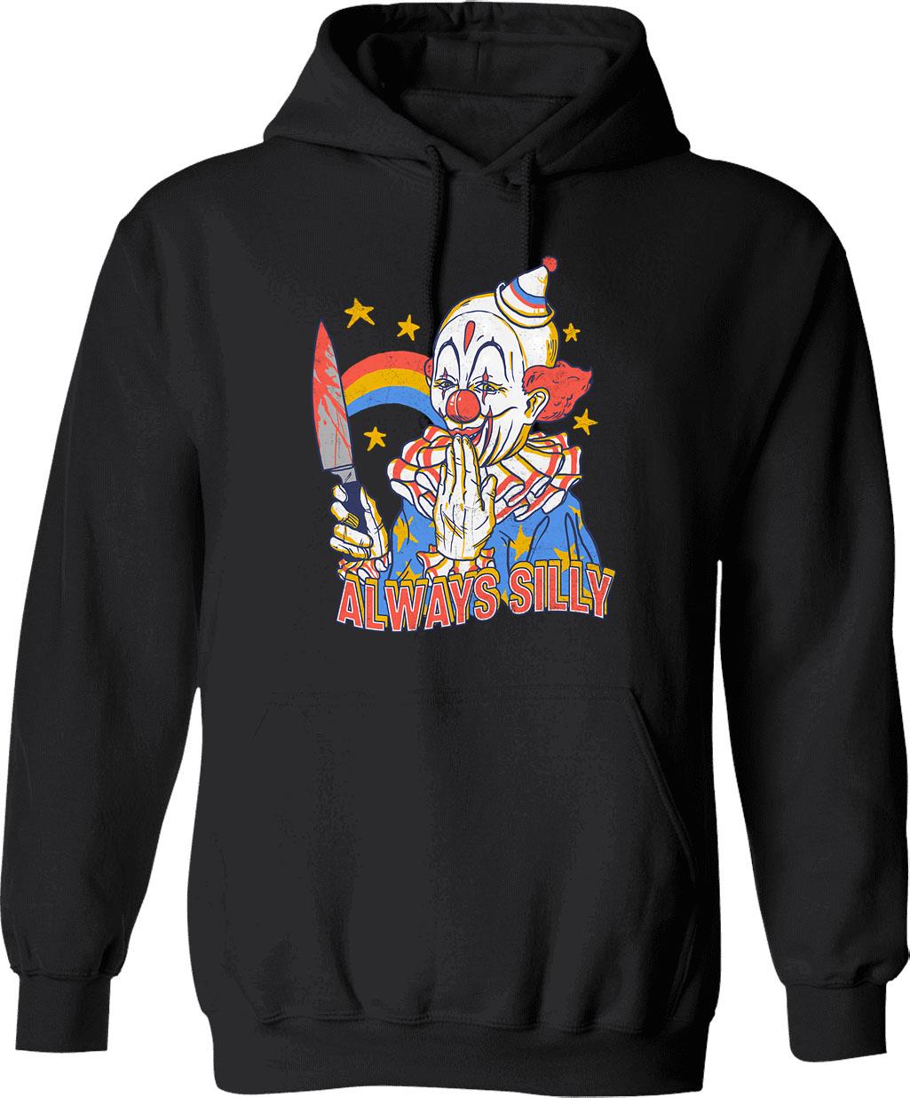 Clowns Are Silly Hoodie - Retro Graphic Pullover Hoodie for Men & Women - Black