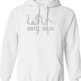 Coffee Or Die (2) Hoodie - Retro Graphic Pullover Hoodie for Men & Women - White