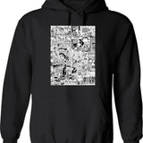 Comic Book Print White Hoodie - Retro Graphic Pullover Hoodie for Men & Women - Black