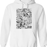Comic Book Print White Hoodie - Retro Graphic Pullover Hoodie for Men & Women - White